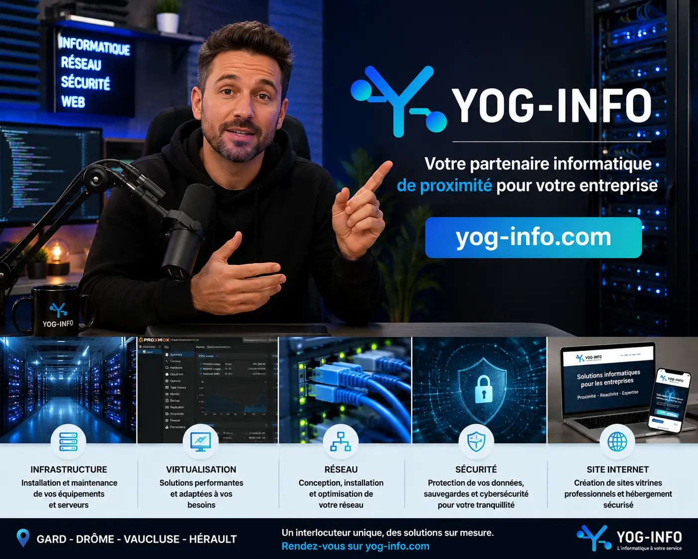 Présentation des services Yog-Info par un influenceur informatique.